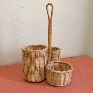 Wicker woven boho caddy storage holder with handle